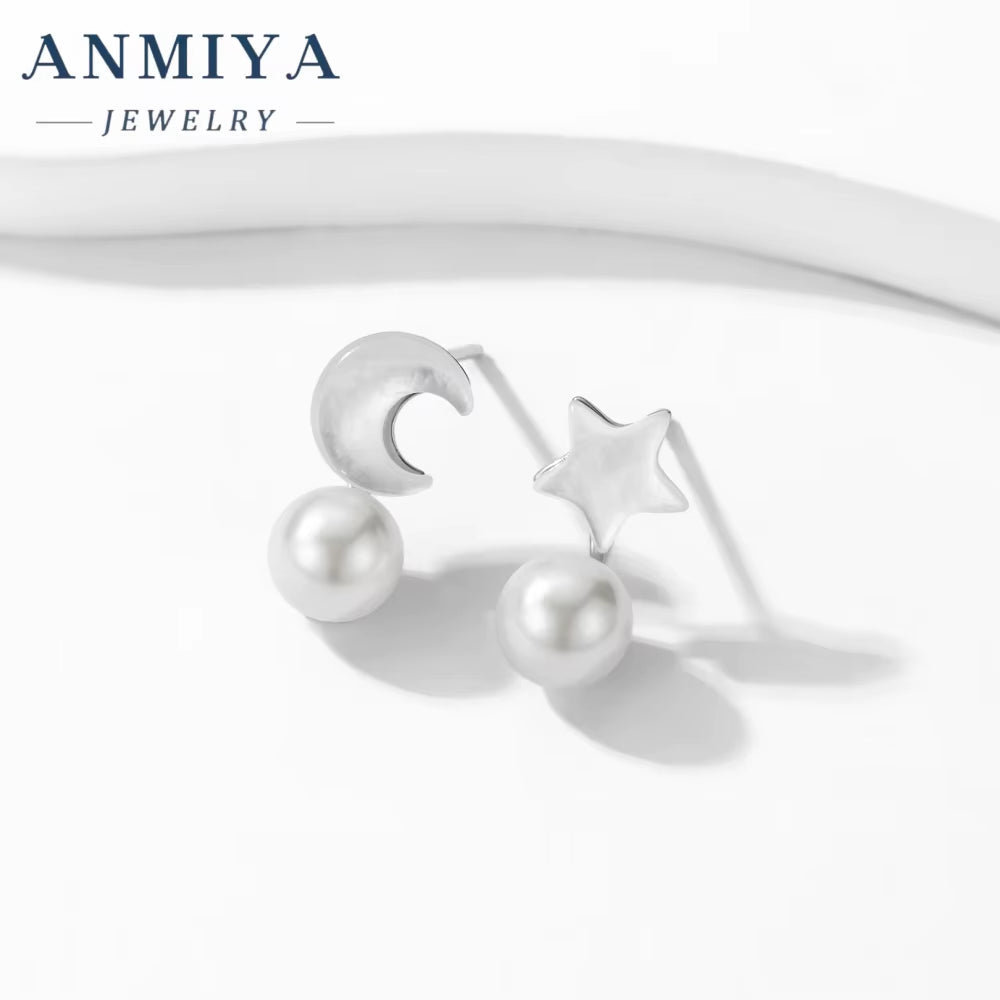 Trendy Fashionable Baroque 18K Gold Plated Star and Moon Fresh Water Pearls Stud Earrings for Women