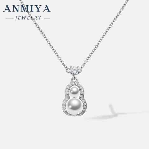 ANMIYA Certified 18K Gold Plated Hollow Diamond Calabash Pendant Gold Hipster Women'S Clavicle Chain Water Pearl Gold Wholesale