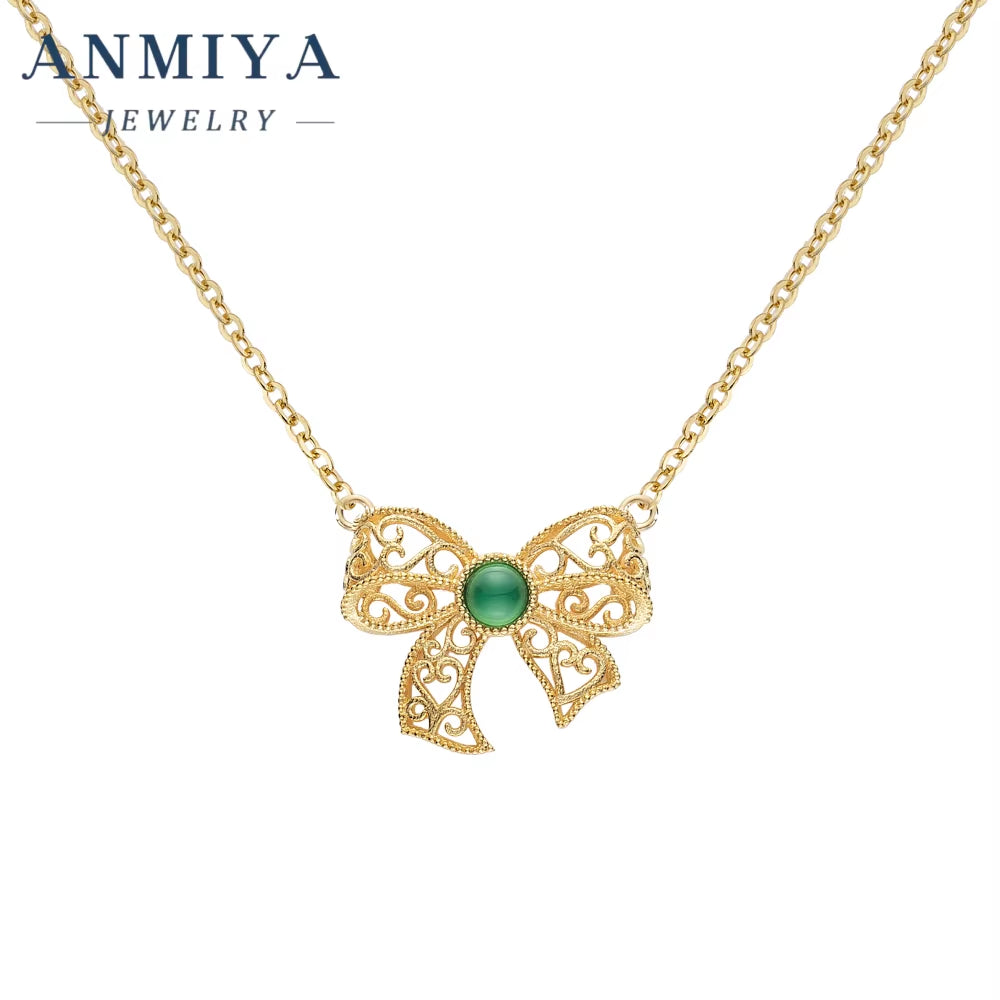 New Arrival Fashion 18K Gold Plating Bow Necklace 925 Silver for Women Girls Jewelry