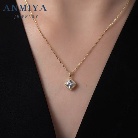 ANMIYA Custom OEM Fine Jewelry Romantic 925 Sterling Silver Four Leaf Clover Flower Pendant Trendy Unisex Engagement Women