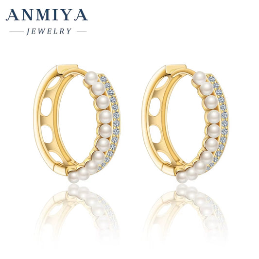 Minimalist Jewelry 18K Gold S925 Sterling Silver Pearl Huggie Hoop Earrings