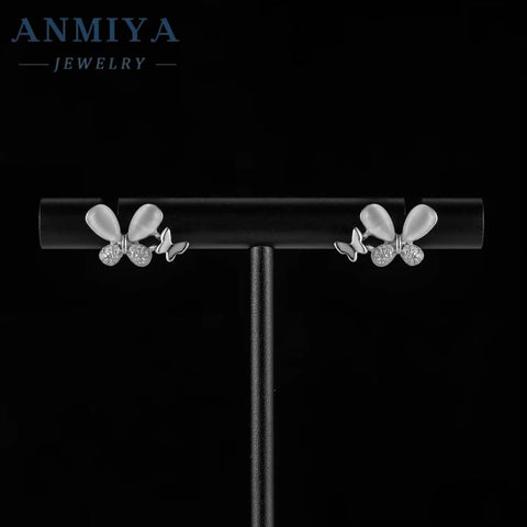 ANMIYA Hot Sale Hypoallergenic Earrings Cubic Zirconia Pearl Butterfly Stud Earring for Women