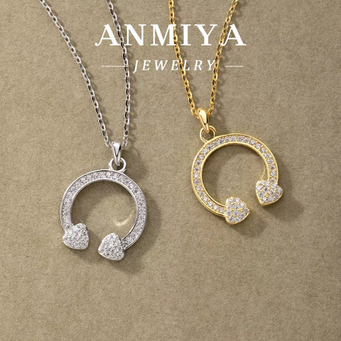 High Quality Dubai Classic 925 Silver 18K Gold Crescent Moon Pendant Necklace