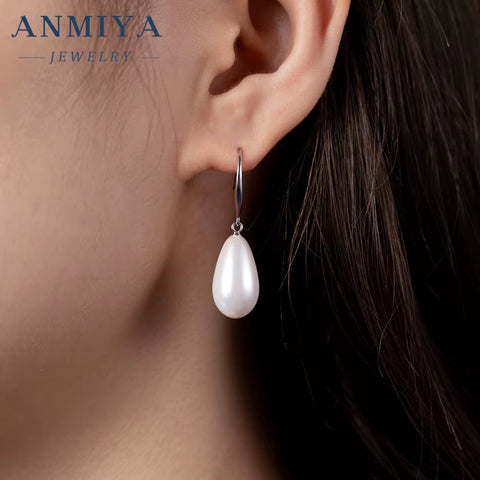 ANMIYA Girls Bridal Elegant Sterling Silver 925 Earrings Freshwater Pearl Hook Earrings