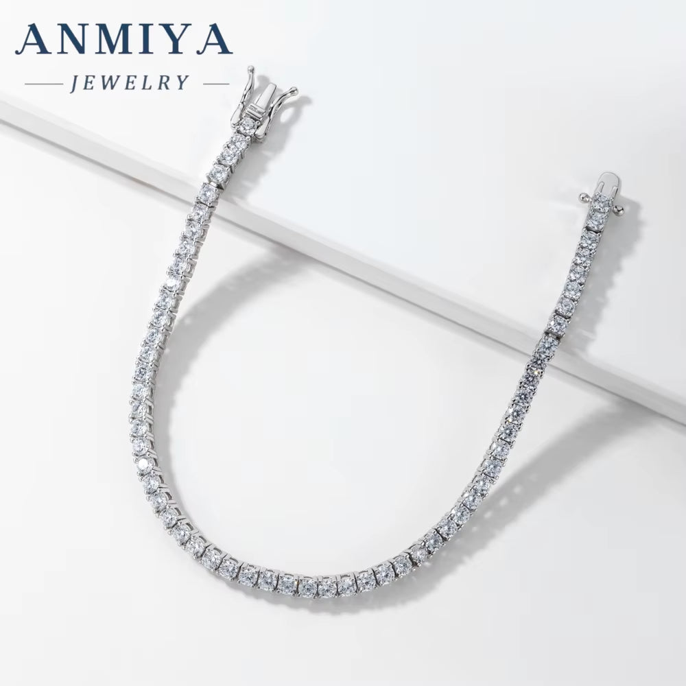 ANMIYA Tennis Bracelet 925 Sterling Silver Jewelry Leaf Bracelet Silver 925 Zircon Tennis Bracelet for Men Women