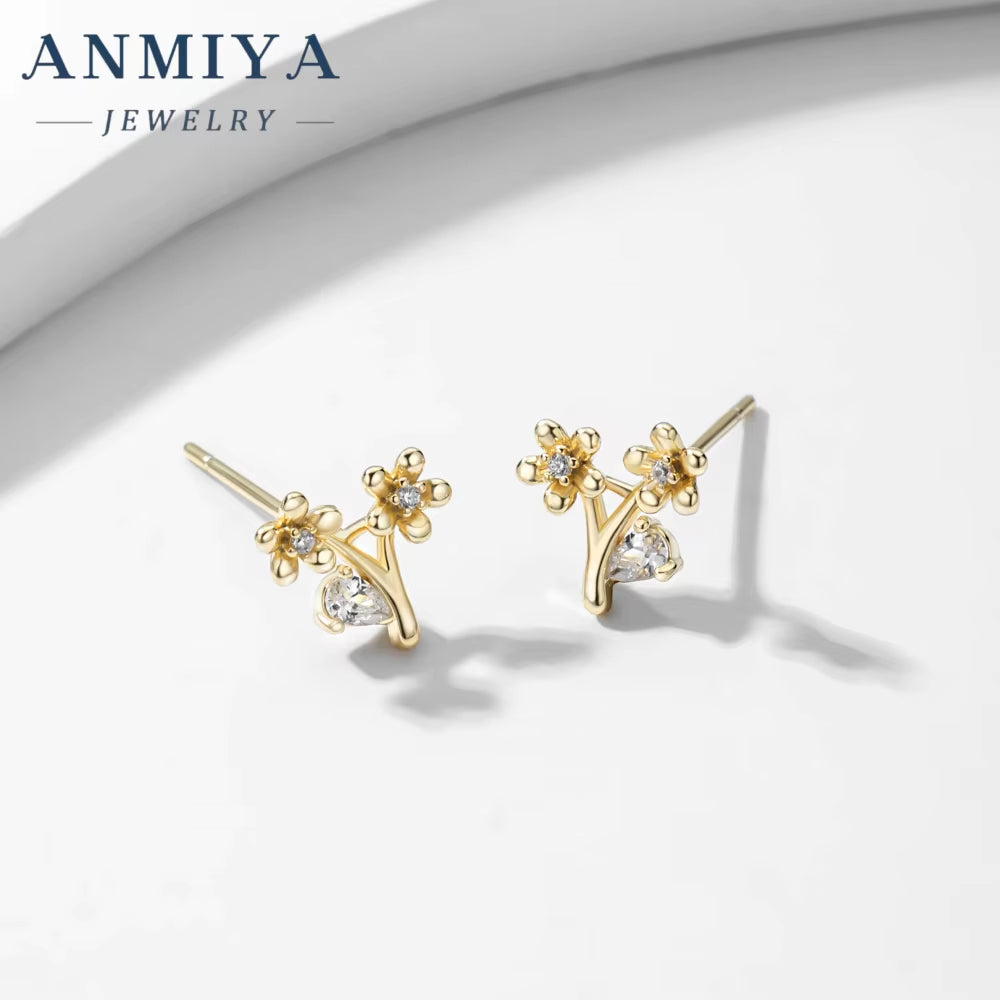 Custom Summer Fashion Flower Shape Small Stud Earrings 925 Silver 18K Gold Plating Jewelry Earrings for Girl
