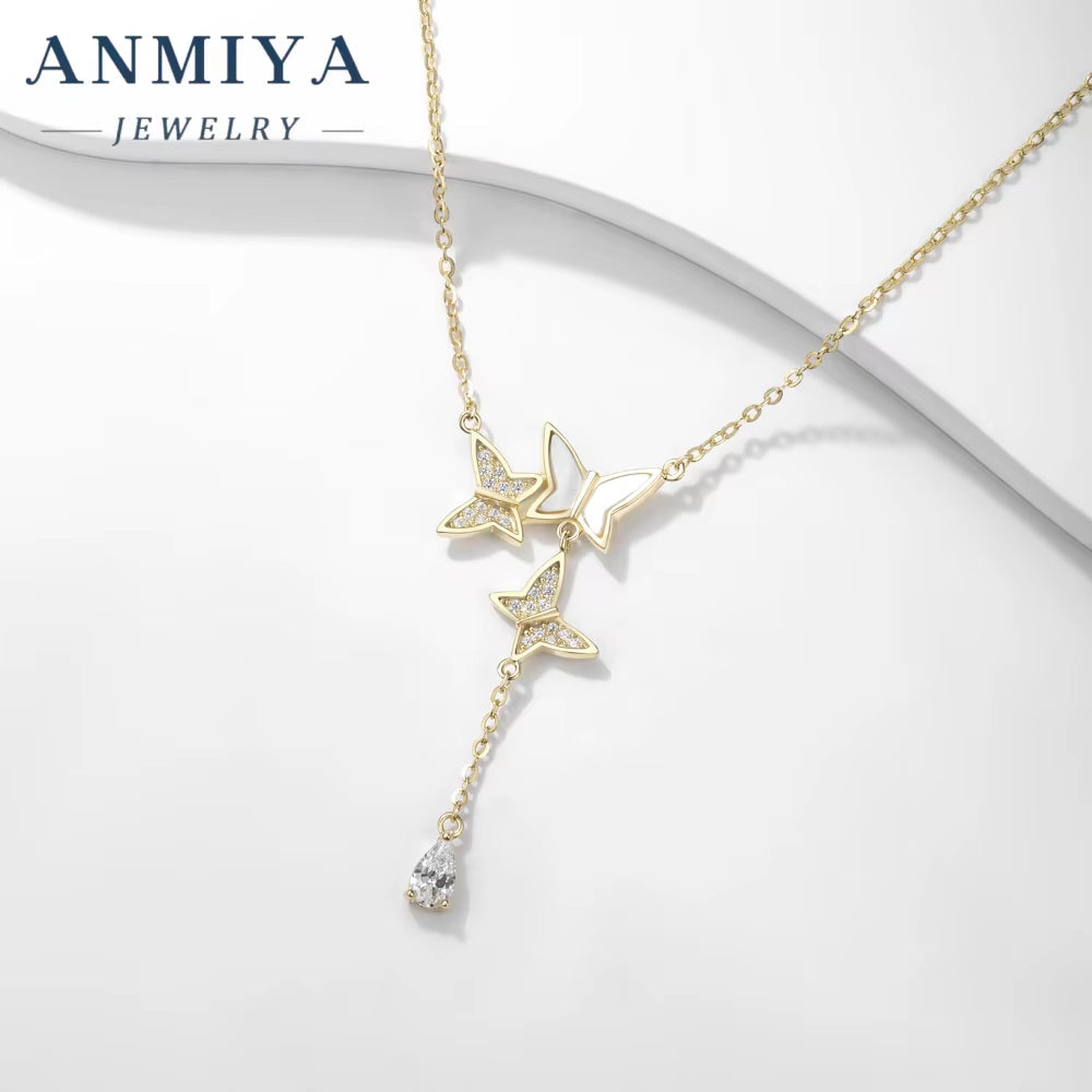 ANMIYA Luxury Fine Jewelry Butterfly Pattern Adjustable 14K 18K Gold Plated Chains Necklaces Sets