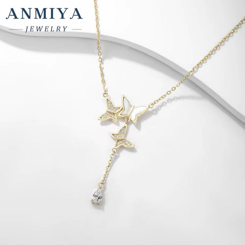 ANMIYA Luxury Fine Jewelry Butterfly Pattern Adjustable 14K 18K Gold Plated Chains Necklaces Sets