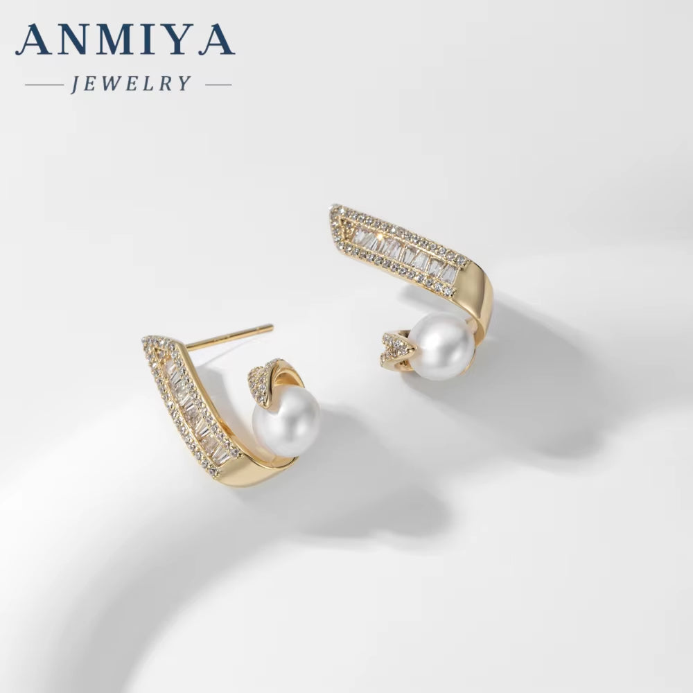 Geometric Unique Fresh Water Pearl Designer Earrings 925 Silver Luxury Stud Earrings for Bridal