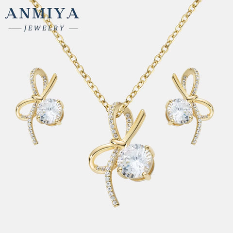 Exquisite Wedding Necklace Earring Set 925 Sterling Silver Micro-Inlaid Zircon Bow Jewelry Earrings Necklace for Women Gift