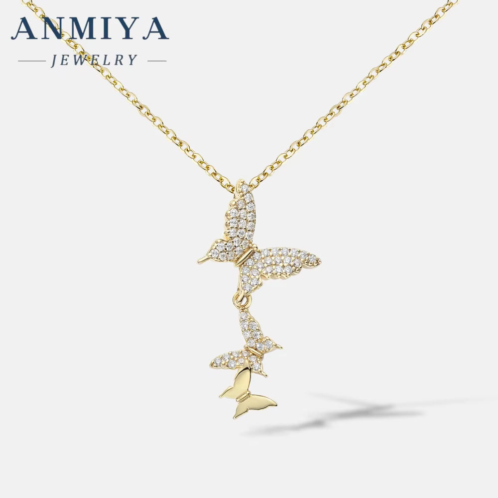 ANMIYA Fashion Charm Butterfly Necklace Jewelry 18K Gold 925 Silver Tassel Necklace Pendant for Women