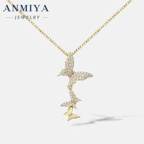 ANMIYA Fashion Charm Butterfly Necklace Jewelry 18K Gold 925 Silver Tassel Necklace Pendant for Women
