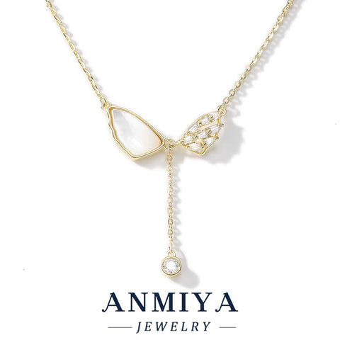 Wholesale 14K Gold and 925 Sterling Silver Butterfly Necklace with Cubic Zirconia Elegant Design Trendy Link Chain Necklace