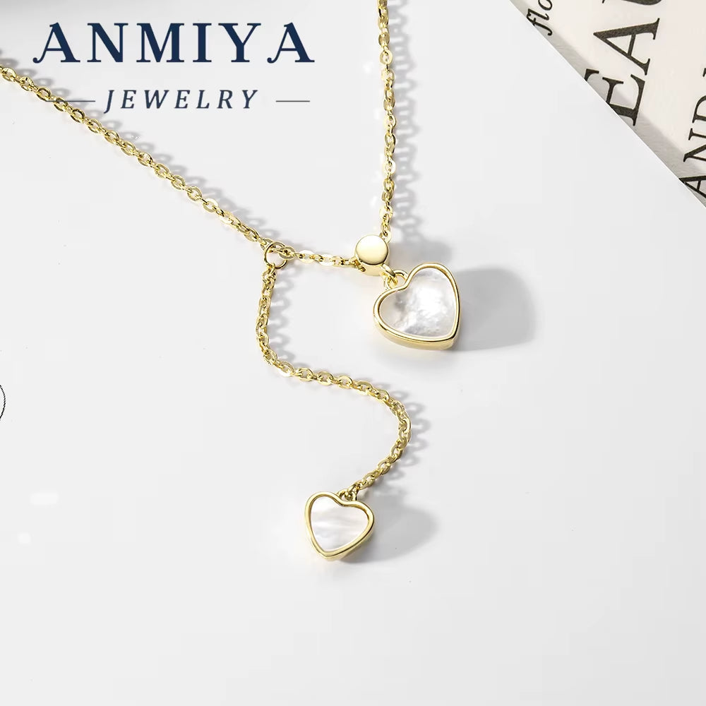 Jewellery Findings 18K Gold Heart Fine Jewelry with Double Hearts White Shell Zircon 925 Silver Cute Style Fashion Jewelry Set