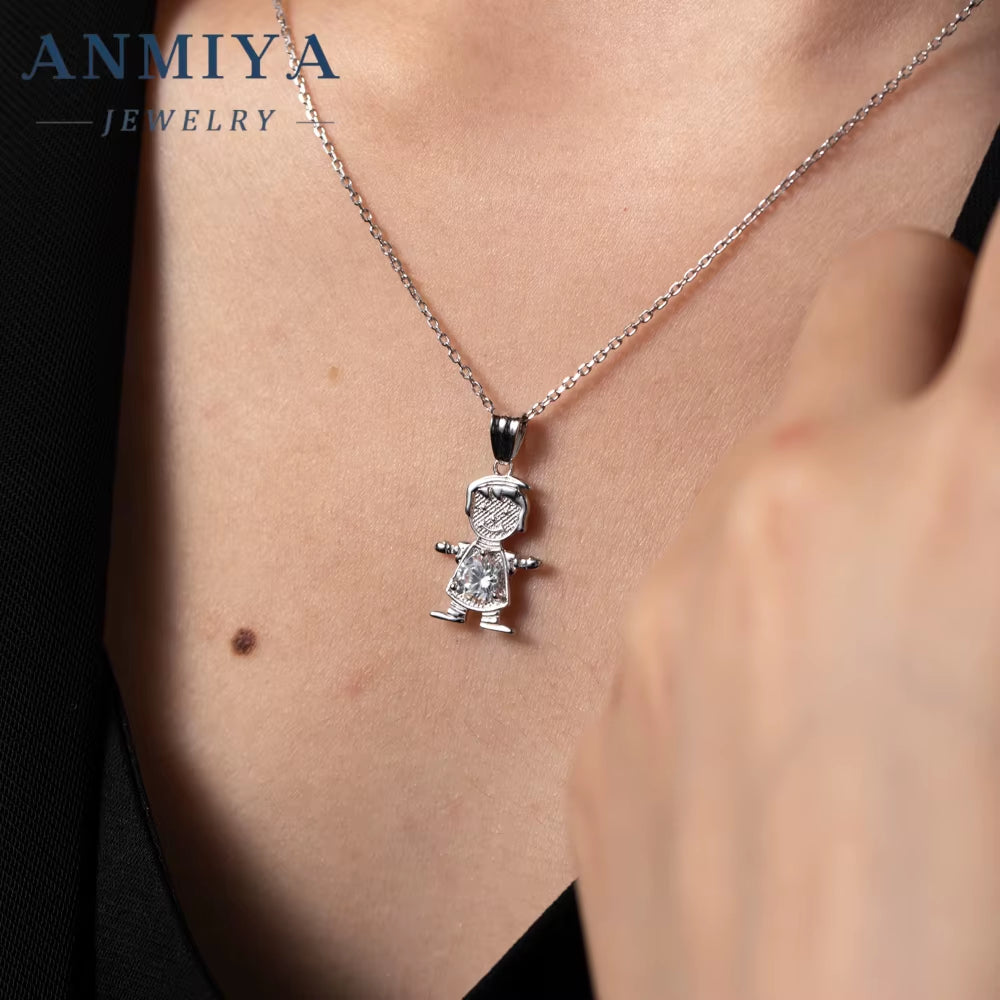 Wholesale High Quality 925 Silver Zircon Child Shape Necklace for Boy
