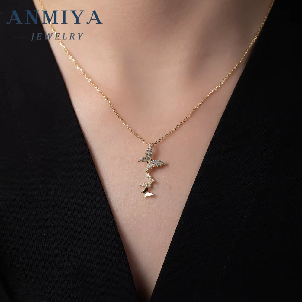 ANMIYA Fashion Charm Butterfly Necklace Jewelry 18K Gold 925 Silver Tassel Necklace Pendant for Women