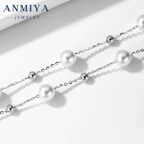 New Arrival 925 Silver Pearl Charms Necklace Link Chain Small Fresh Water Pearls Necklace