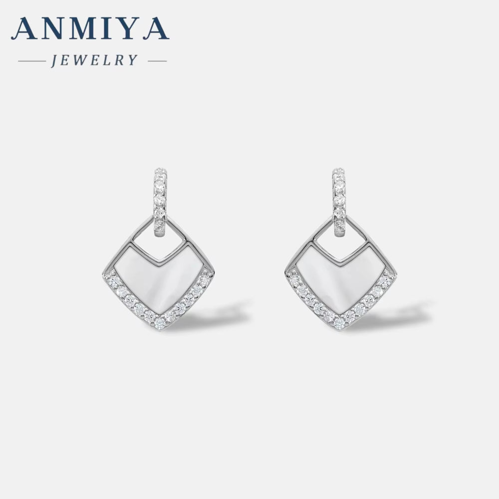 ANMIYA Custom Fineionable Fashion Rhomboid Shape 925 Sterling Silver Shine Earrings for Women