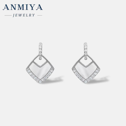 ANMIYA Custom Fineionable Fashion Rhomboid Shape 925 Sterling Silver Shine Earrings for Women