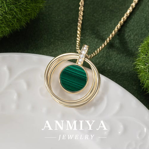 Silver Jewelry Masterpiece: 925 Sterling Silver Necklace with Malachite, Timeless Elegance
