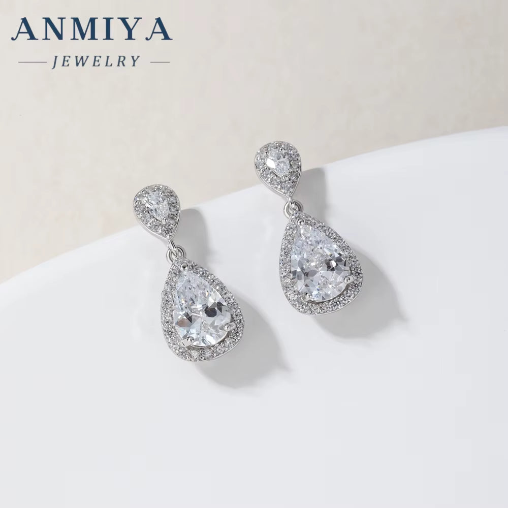 Latest Design Water Drop Shaper Cz Stone Zircon 925 Silver Engagement Earrings Set for Couple Women Hypoallergenic