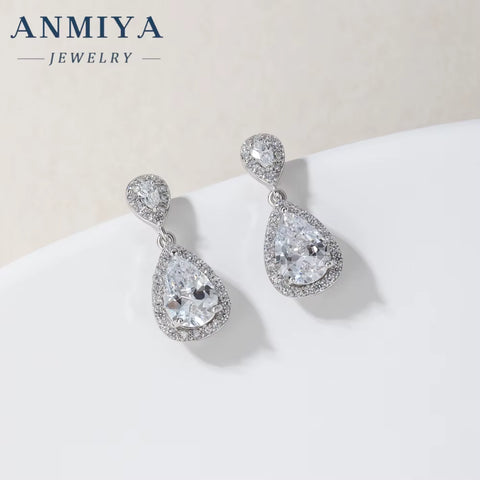 Latest Design Water Drop Shaper Cz Stone Zircon 925 Silver Engagement Earrings Set for Couple Women Hypoallergenic