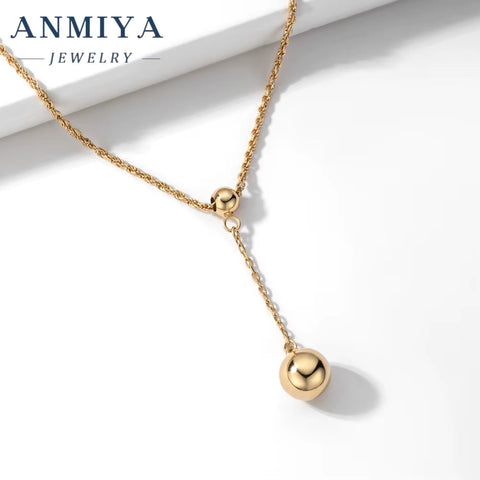 Minimalist 18K Gold Plated 925 Silver Necklace Fashion Single Bead Pendant Necklace for Women