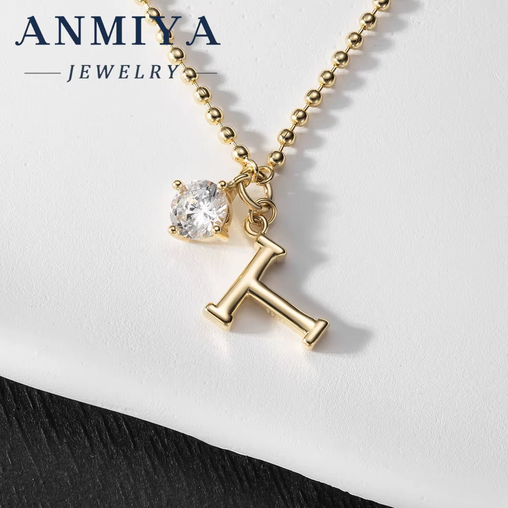 ANMIYA Wholesale 925 Sterling Silver T Letter Pendant Necklace with Zircon & Gold Plating for Women