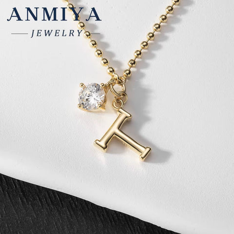 ANMIYA Wholesale 925 Sterling Silver T Letter Pendant Necklace with Zircon & Gold Plating for Women