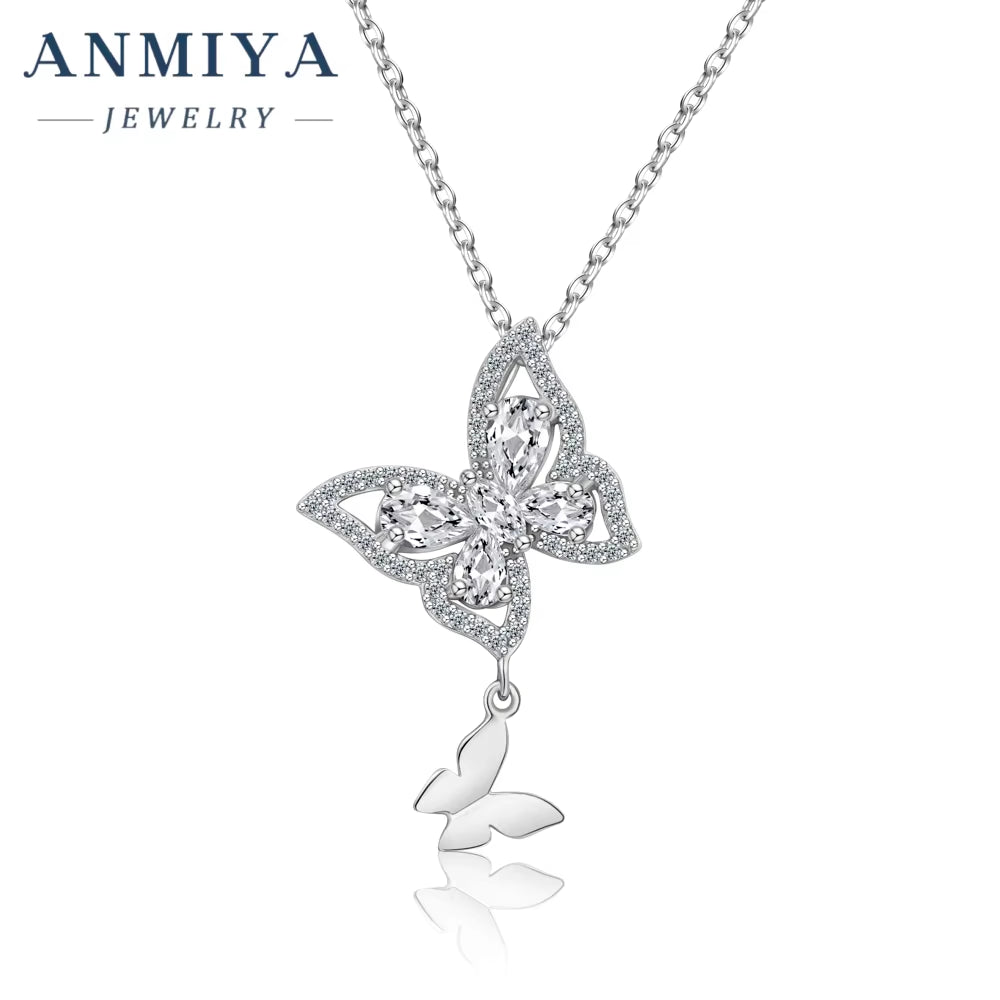 Dainty Butterfly Pendant Necklace 925 Sterling Silver Necklaces for Women Jewelry