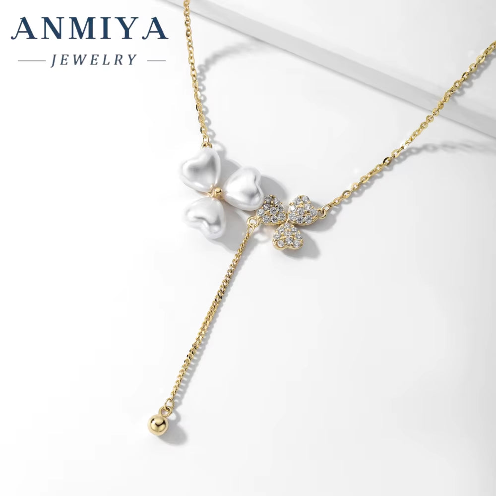 Fashion Elegant Pearl Flower Tassel Necklace 18K Gold Plated Zircon Temperament Clavicle Chain INS Popular Women'S Jewelry