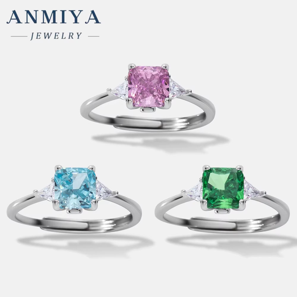 Manufacturer Luxury Beautiful Chunky Zircon 925 Silver Green Pink Blue Colorful Zircon Ring Set for Gift