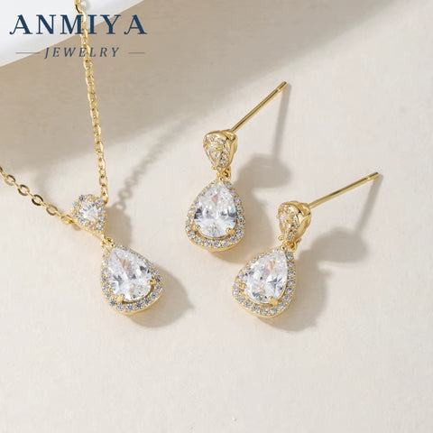 Latest Design Water Drop Shaper Cz Stone Zircon 925 Silver Engagement Earrings Set for Couple Women Hypoallergenic