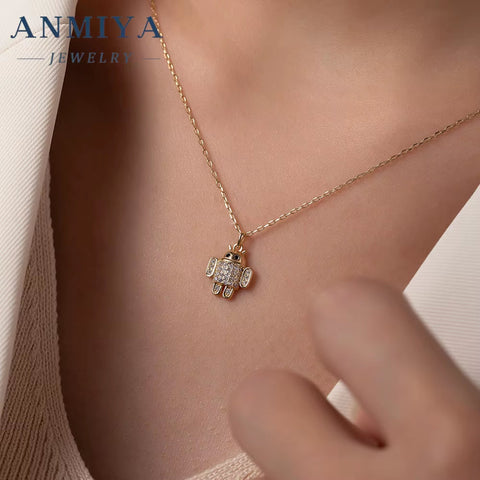 ANMIYA Unisex Accessory Jewelry Sterling 925 Silver Necklace Robot Charm Necklace with Zircon
