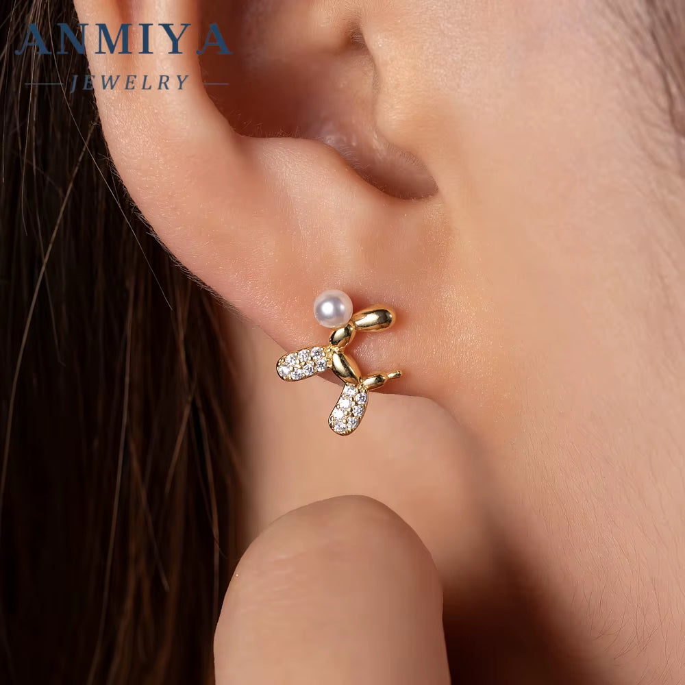 Wholesale Fashion Waterproof Gold Plating 925 Sterling Silver Puppy Dog Balloon Pendant Stud Earrings Jewelry for Women