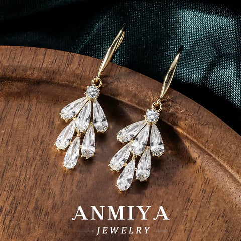 Luxury Water Drop Shape Silver 925 Set with Precision-Cut Zircon Stones Necklace and Drop Earring Sets for Anniversary