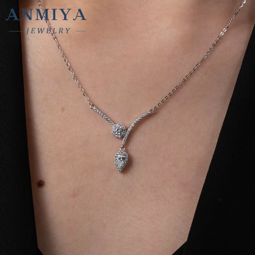 ANMIYA Minimalist Inoxidable High Quality Original Silver 925 Chain Pendant Real Cubic Zircon Manufacturer Necklace for Women