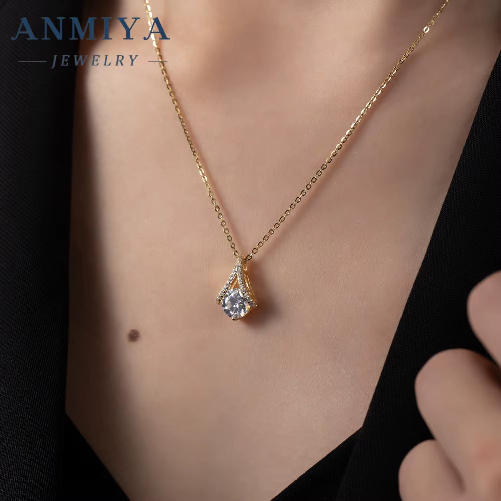 ANMIYA High Quality Wedding Jewelry Gift 925 Sterling Silver 18K Gold Pendant Necklaces for Women