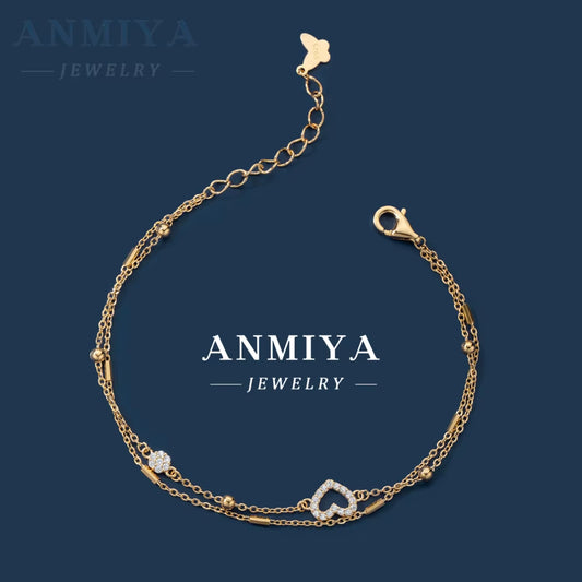 925 Sterling Silver Sparkling Heart Double Layer Bracelet for Women Adjustable Lock Chain Bracelet Fine Jewelry Gift
