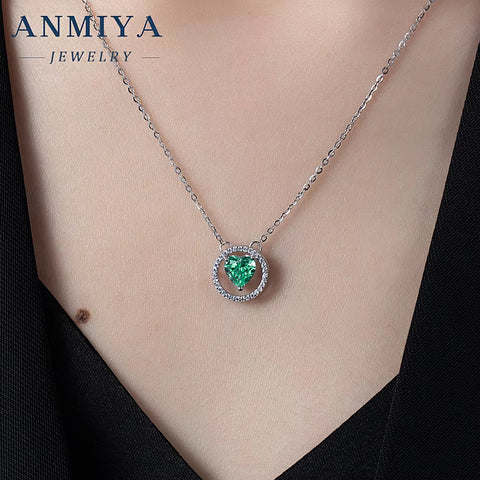 Custom Love Heart Hollow Out Pendant Necklace S925 Sterling Silver Green Blue CZ Zirconia Factory Jewelry