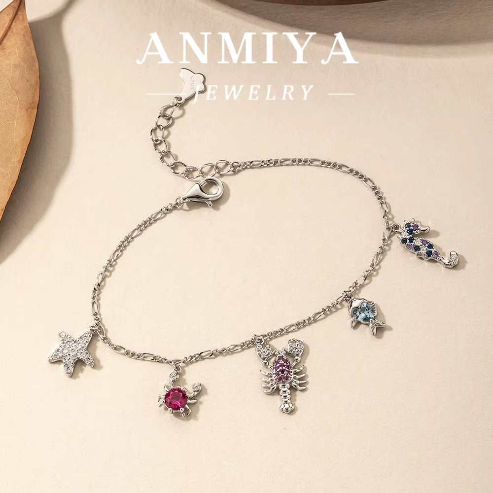 Unique Starfish Sea Horse Fish Shell Charm Bracelet Fashion 925 Silver 18K Gold Plated Cuban Chain Bracelet Jewelry for Kid