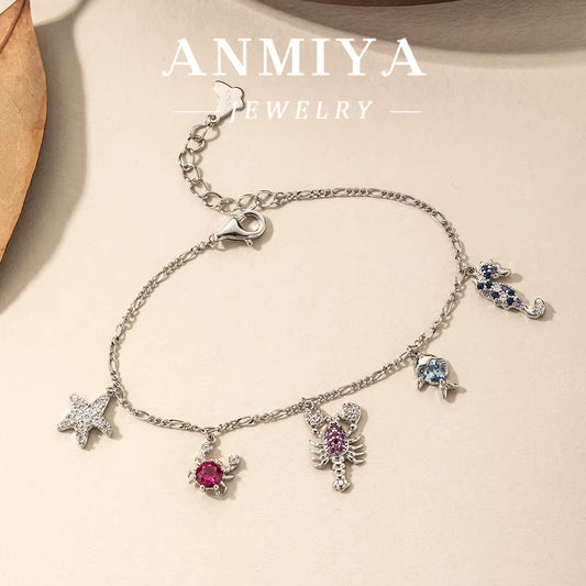 Unique Starfish Sea Horse Fish Shell Charm Bracelet Fashion 925 Silver 18K Gold Plated Cuban Chain Bracelet Jewelry for Kid