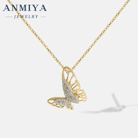 Hollowed Out Butterfly 18K Gold Plated Pendant Gold Butterfly Diamond Chain Ladies Gift Banquet Women Necklace