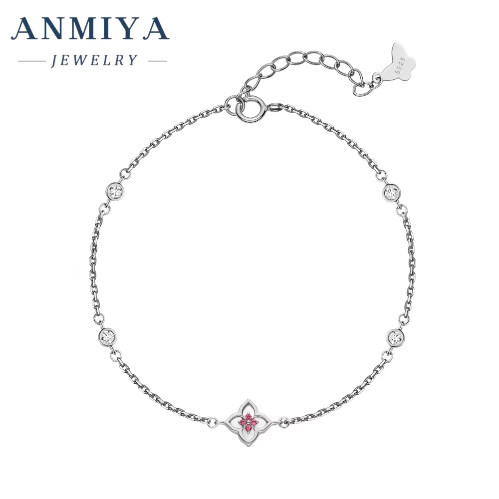 Simple Four Leaf Clover Pendant Four-Petal Flower Bracelet 925 Silver Fashion Accessories Bracelet Women