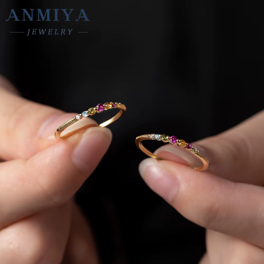 925 Silver Rainbow Cubic Zirconia CZ Ring Colorful Cubic Zircon Rainbow Ring Women Finger Ring