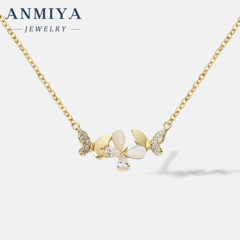 ANMIYA Hot Selling One-Line Shape Butterfly Necklace for Women 925 Silver Collarbone Chain with Butterfly Design Necklace