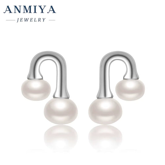 ANMIYA Minimalist INS Trendy Fashion U-Shaped Double Pearl Stud Earrings