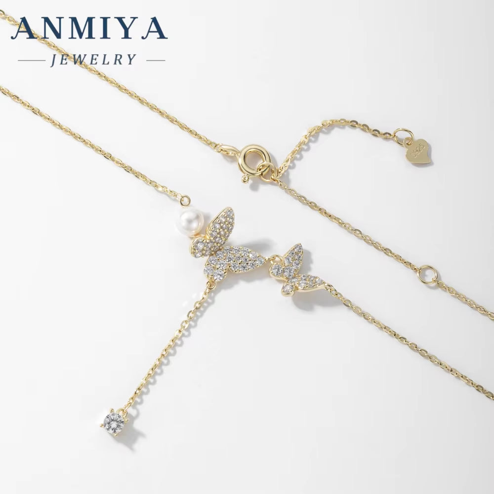 ANMIYA 925 Sterling Silver French Retro Temperament Butterfly Necklace Luxury Elegant Niche Design Versatile Collarbone Chain