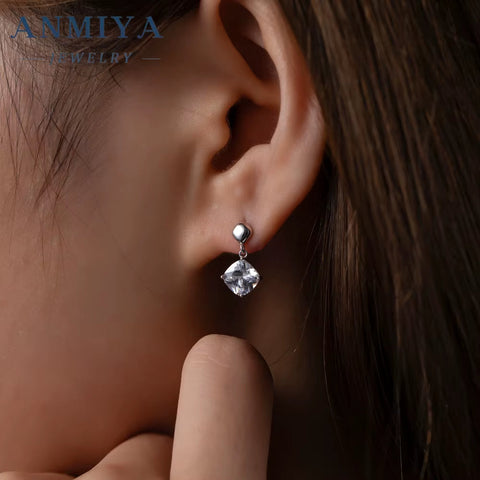 Custom OEM Designer Fine Jewelry Luxury Cubic Zircon 925 Sterling Silver Rhomboid Drop Jewelry Earrings Women