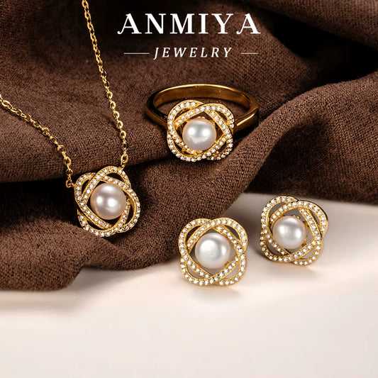 925 Sterling Silver Jewelry 3-Piece Matching Set Necklace Earrings Ring for Women Gift Silver 925 Set